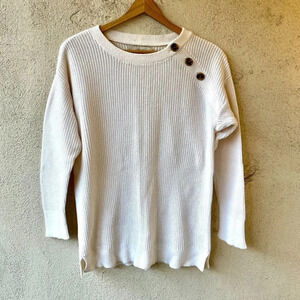 Ann Taylor Loft Pullover Cable Knit Button Sweater Ivory White Size Small